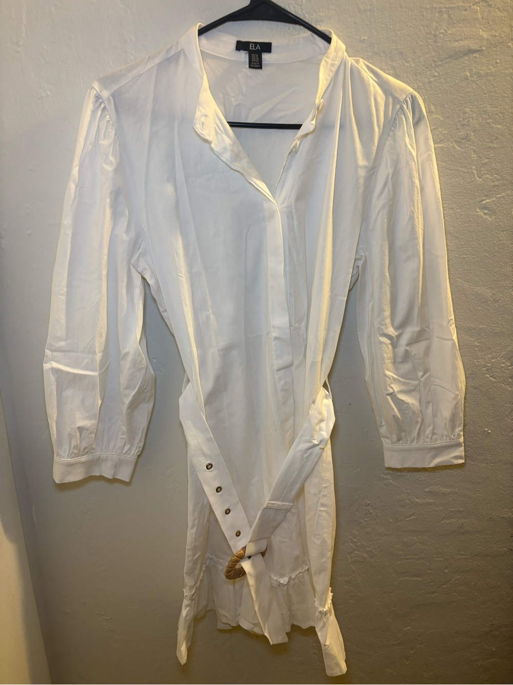Men's White Long-Sleeve Button Tunic Shirt